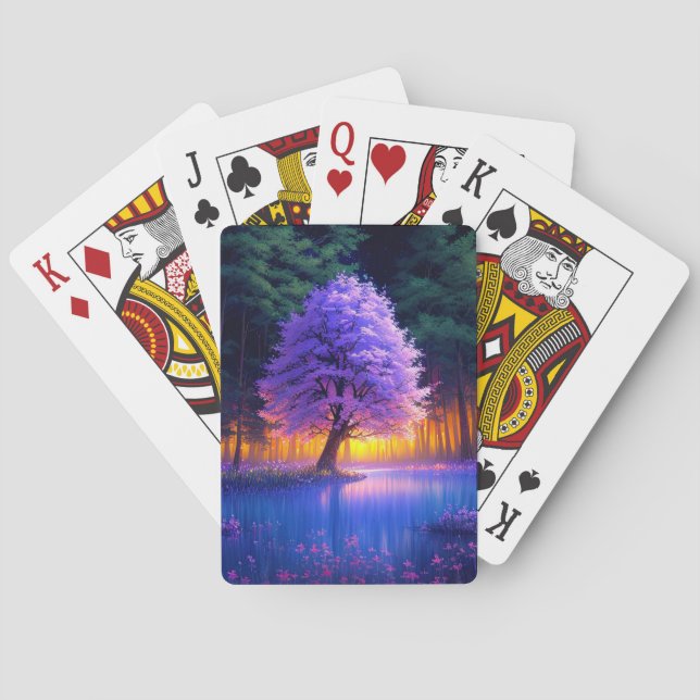 Jeu De Cartes Arbre pourpre dans la forêt verte marécageuse (dos)