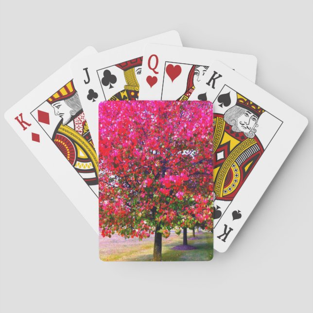 Jeu De Cartes Arbres d'automne feuilles roses impressionnistes (dos)