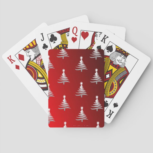 Jeu De Cartes Arbres de Noël Argent sur Rouge (dos)