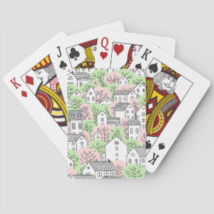 Jeu De Cartes Arbres, maisons, paysage de la ville de printemps