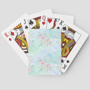 Jeu De Cartes arc-en-ciel floral pastel aquarelle fond bleu vert