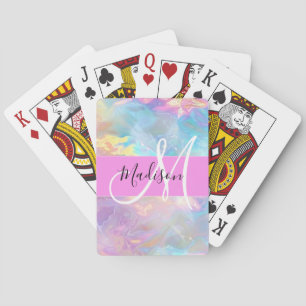 Jeu De Cartes Arc-en-ciel girly holographique iridescent monogra