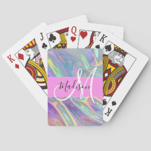 Jeu De Cartes Arc-en-ciel girly holographique monogramme iridesc