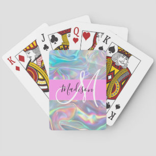 Jeu De Cartes Arc-en-ciel girly holographique monogramme iridesc