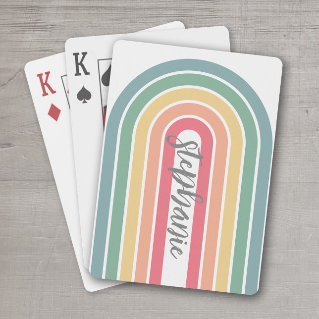 Jeu De Cartes Arc Retro Line Pastel Arc-en-ciel Couleurs Nom du  (Personalized Playing Cards - add your name)