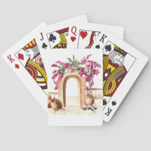 Jeu De Cartes Architecture méditerranéenne, fleurs, aquarelle, h