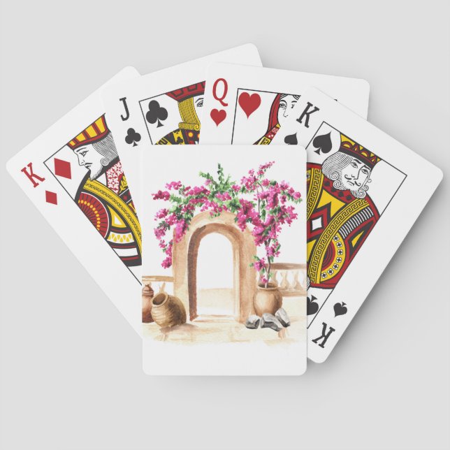Jeu De Cartes Architecture méditerranéenne, fleurs, aquarelle, h (dos)