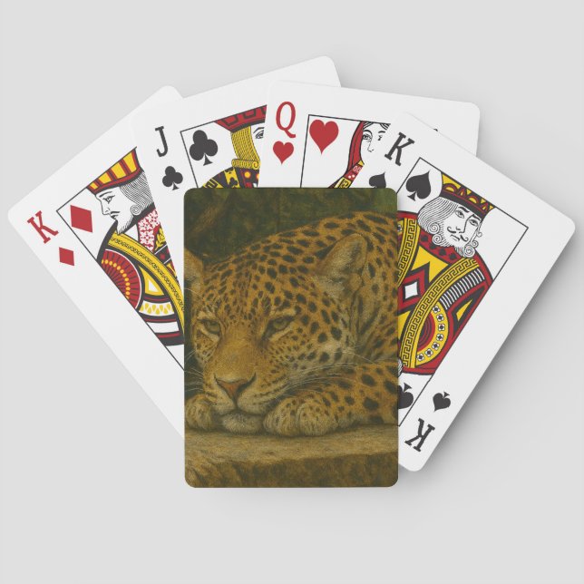 Jeu De Cartes Ardoise dorée - Leopard reposant en feuillage (dos)