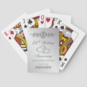 Jeu De Cartes Argent Floral Coeurs joints 25 Anniversaire Mariag