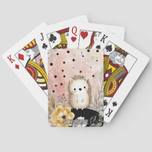 Jeu De Cartes Art aquarelle florale au hérisson fantaisiste