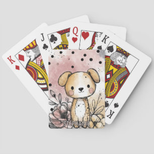 Jeu De Cartes Art aquarelle florale de chiot fantaisiste (1)