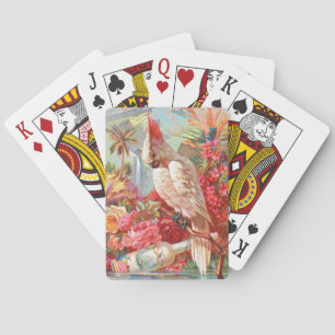 Jeu De Cartes Art botanique vintage de cacatoès tropical et rose