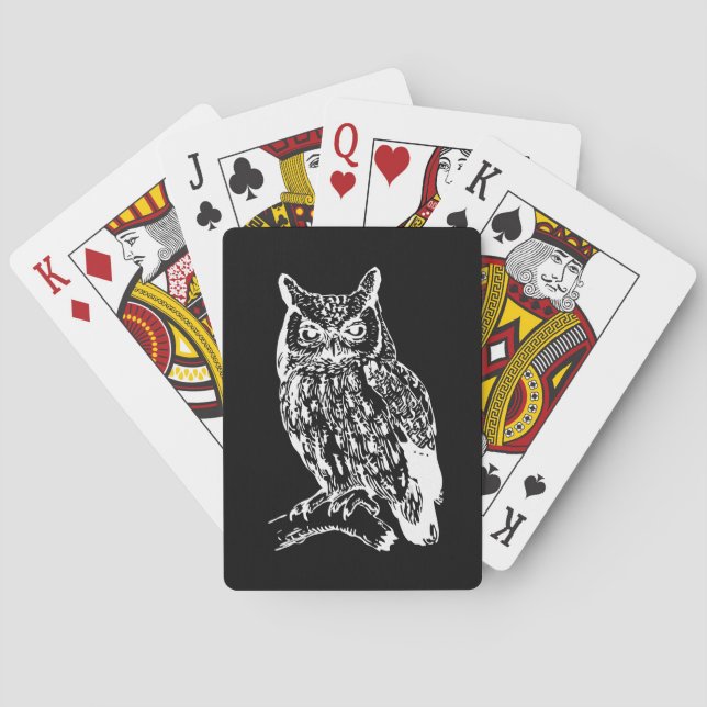 Jeu De Cartes Art de hibou noir et blanc (dos)