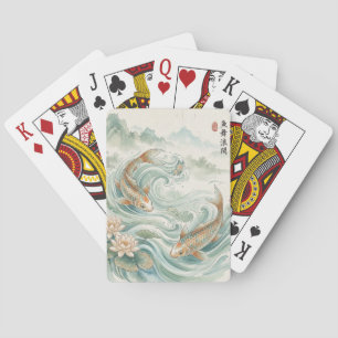 Jeu De Cartes Art de lavis à l'encre de poisson Koi Lotus