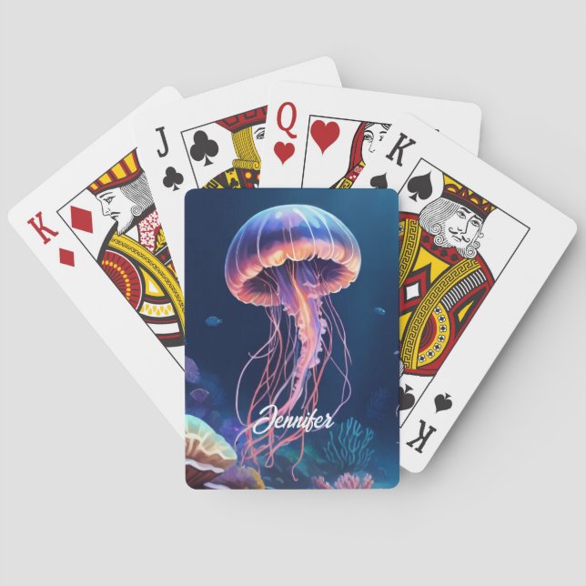 Jeu De Cartes Art de méduse, nom en écriture blanche (dos)