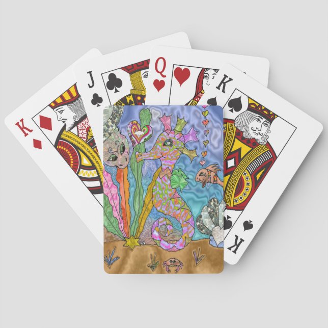 Jeu De Cartes Art de Tortue de Mer Cheval Marin Psychédélique (dos)