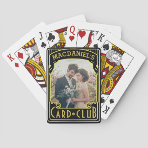 Jeu De Cartes Art Déco Elegant Black Gold Club Nom photo personn