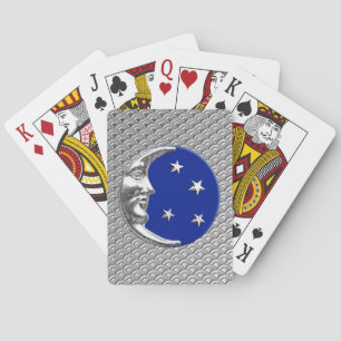 Jeu De Cartes Art Déco Lune et Etoiles, Bleu Cobalt et Argent