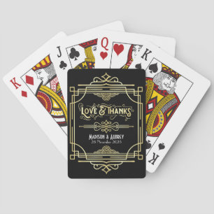 Jeu De Cartes Art Déco Mariage Amour & Merci Gold Black Faveur