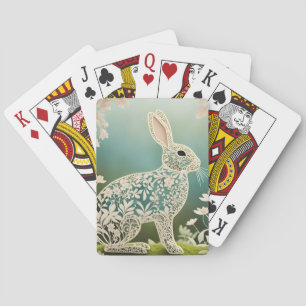 Jeu De Cartes Art du printemps du lapin à fleurs blanches