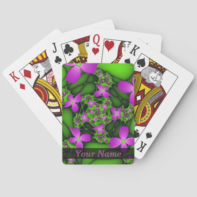 Jeu De Cartes Art Fleurs Abstraites Modernes Néon Rose Vert Nom (dos)