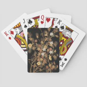 Jeu De Cartes Art floral automnal noir doré vintage japonais