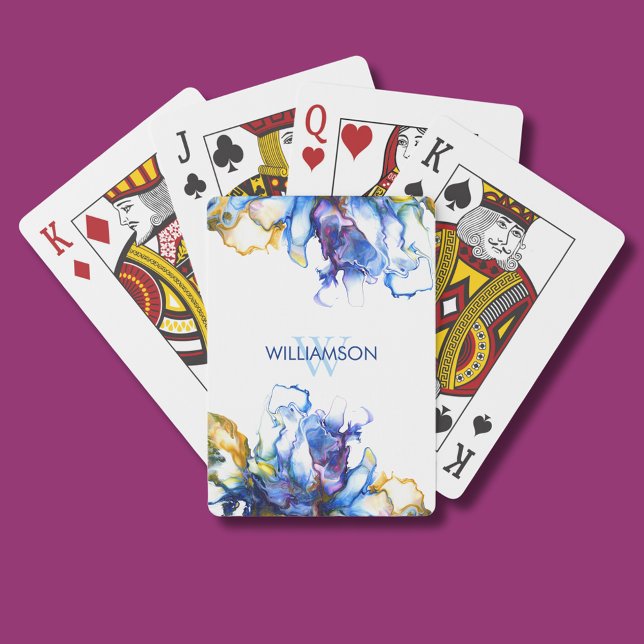 Jeu De Cartes Art fluide abstrait bleu vibrant (royal blue fluid art abstract playing cards)
