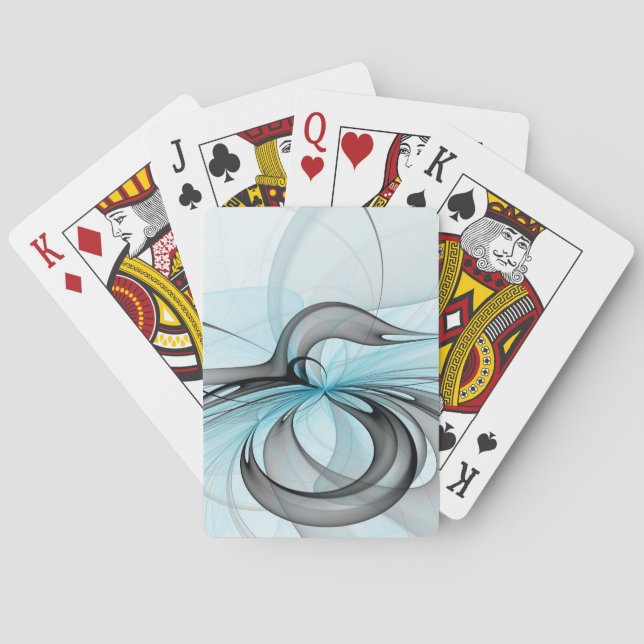 Jeu De Cartes Art fractal moderne gris anthracite abstrait bleu (dos)