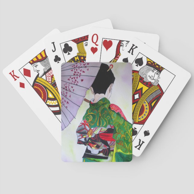 Jeu De Cartes Art japonais Geisha avec kimono et parapluie (dos)