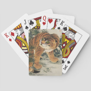 Jeu De Cartes Art japonais vintage du tigre d'Edo dans une forêt