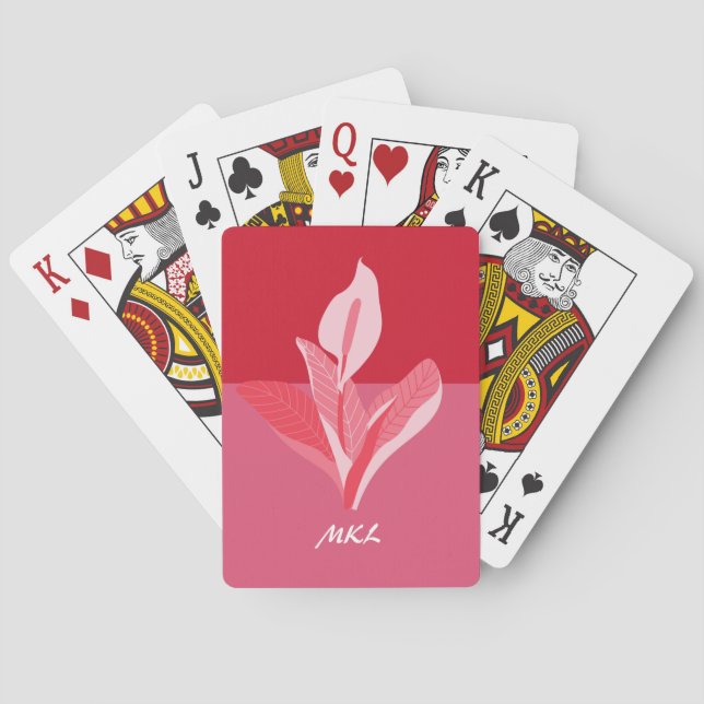 Jeu De Cartes Art Moderne Calla Lily Rouge Rose Monogramme (dos)