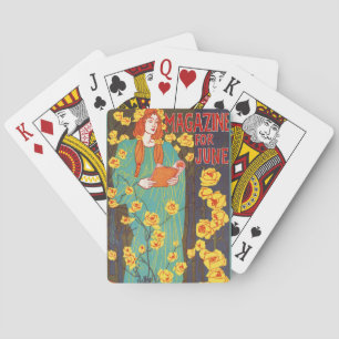 Jeu De Cartes Art Nouveau Classique Femme Teal Fleurs Jaunes