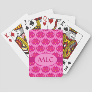 Jeu De Cartes Art Nouveau Damas Monogramme rose chaud