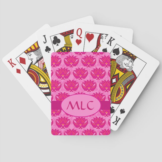 Jeu De Cartes Art Nouveau Damas Monogramme rose chaud (dos)