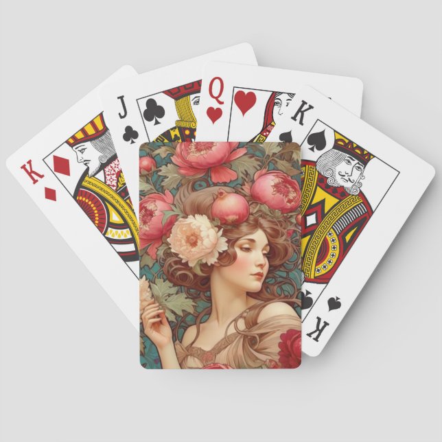 Jeu De Cartes Art Nouveau Fruit Floral Femme Jouant aux cartes (dos)