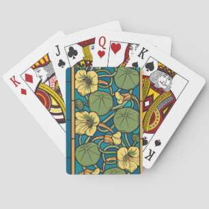 Jeu De Cartes Art Nouveau Nasturtium Bleu Or floral Verneuil