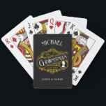 Jeu De Cartes Art Victorien vintage Élégant Groomsmen Noir Cadea<br><div class="desc">Célébrez votre journée spéciale avec cette magnifique carte de jeu inspirée de l'époque victorienne Groomsmen Gifts, le mélange parfait de l'élégance classique et de l'atmosphère contemporaine. Ces cartes de jeu méticuleusement conçues sont plus qu'un simple jeu de cartes ; elles sont un cadeau customisé et personnalisé qui ajoute une touche...</div>