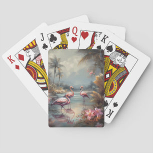 Jeu De Cartes Art vintage de flamant rose de lagon tropical de F