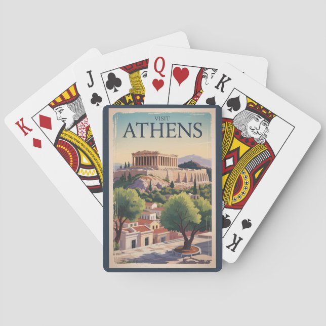 Jeu De Cartes Athens Grèce Illustration Voyage Art Vintage (dos)