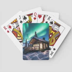 Jeu De Cartes Aurora borealis au-dessus du cabine d'hiver