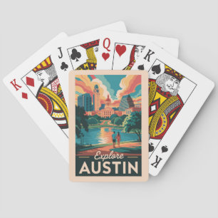 Jeu De Cartes Austin Texas Skyline Travel Art Vintage