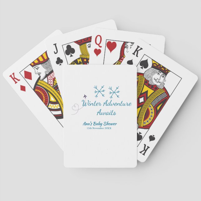 Jeu De Cartes Aventure d'hiver attend bébé fête bleu flocon de n (dos)