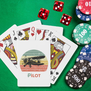 Jeu De Cartes Avion cool & coucher de soleil, style rétro Vintag