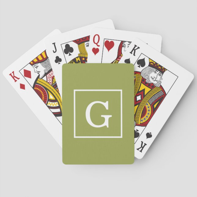 Jeu De Cartes Avocado Vert Blanc encadré Premier Monogramme (dos)