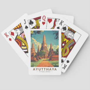 Jeu De Cartes Ayutthaya Thaïlande Illustration Voyage Art Vintag