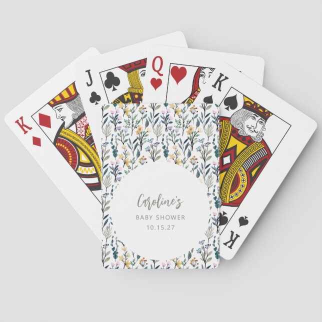 Jeu De Cartes Baby shower de Fleur sauvage d'aquarelle Boho Cute (dos)