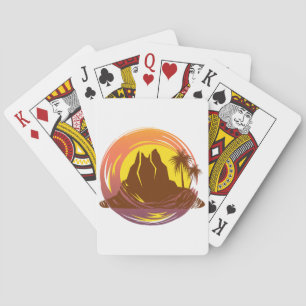Jeu De Cartes Badge avec paysage volcanique tropical et palmiers