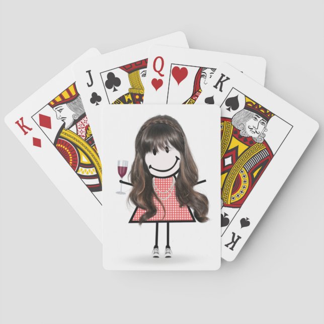 Jeu De Cartes Baguette Figure Girl avec Verre à Vin (dos)