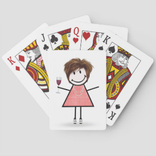 Jeu De Cartes Baguette Figure Girl avec Verre à Vin