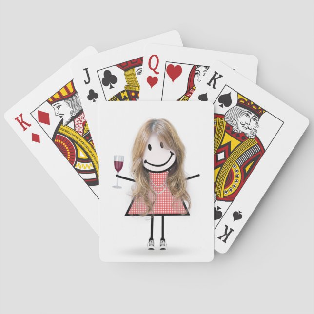 Jeu De Cartes Baguette Figure Girl avec Verre à Vin (dos)